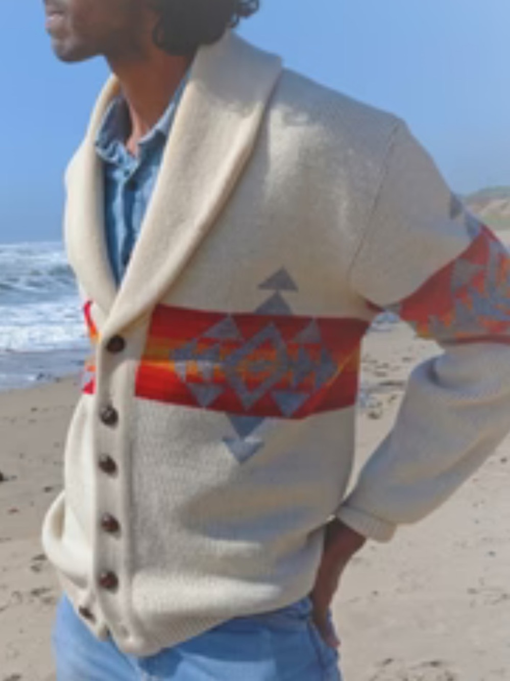 Pendleton Vintage 1970s Western Aztec Wool Shawl Collar Cardigan Sweater M - Picture 2 of 15